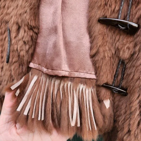 Lavee Brown Knitted Rabbit Fur Vest with Satin lining Large - Picture 11 of 11